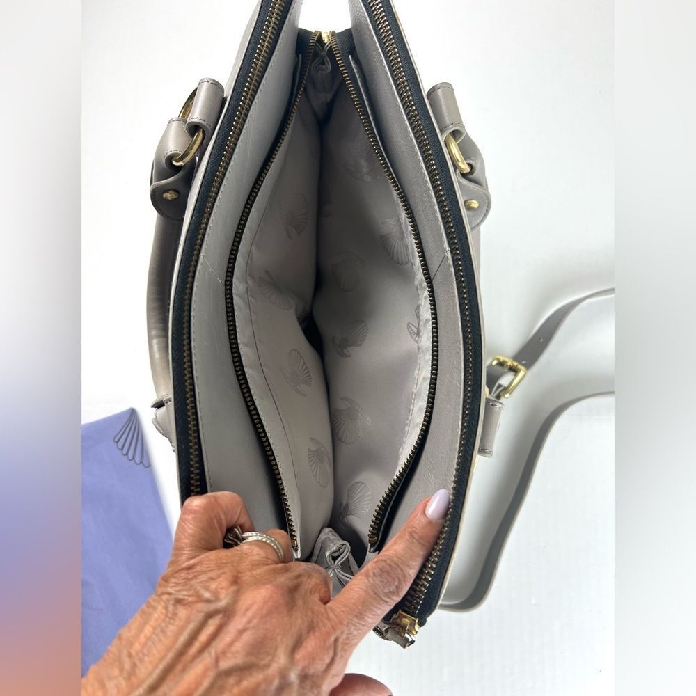 Modalu London Leather Satchel Taupe/Grey Gold Hardware Double Zip Bag - Picture 6 of 16